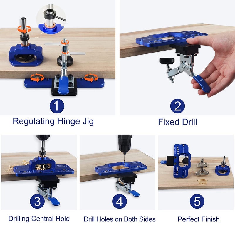 TOURACE Concealed Hinge Jig with Clamp,Made of Aluminum Alloy, Get Professional Results Every Time for Cabinet and Door Installation, 35MM Hole Drilling Guide Locator Suitable for American&European - Image 4